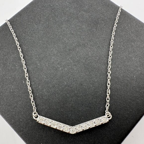 Chevron Illusion Set Diamond Bar Necklace - Picture 1 of 10